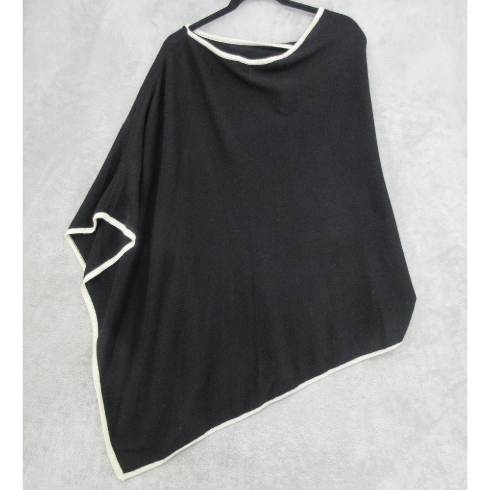 Hannah Rose Poncho Womens One Size Cashmere Quiet Luxury Cozy Pullover Black